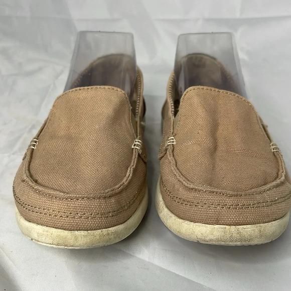 CROCS Walu Tan Canvas Loafer Deck Boat  Shoe Non-mark Sole Preppy Logo Coastal 8 - Picture 4 of 13